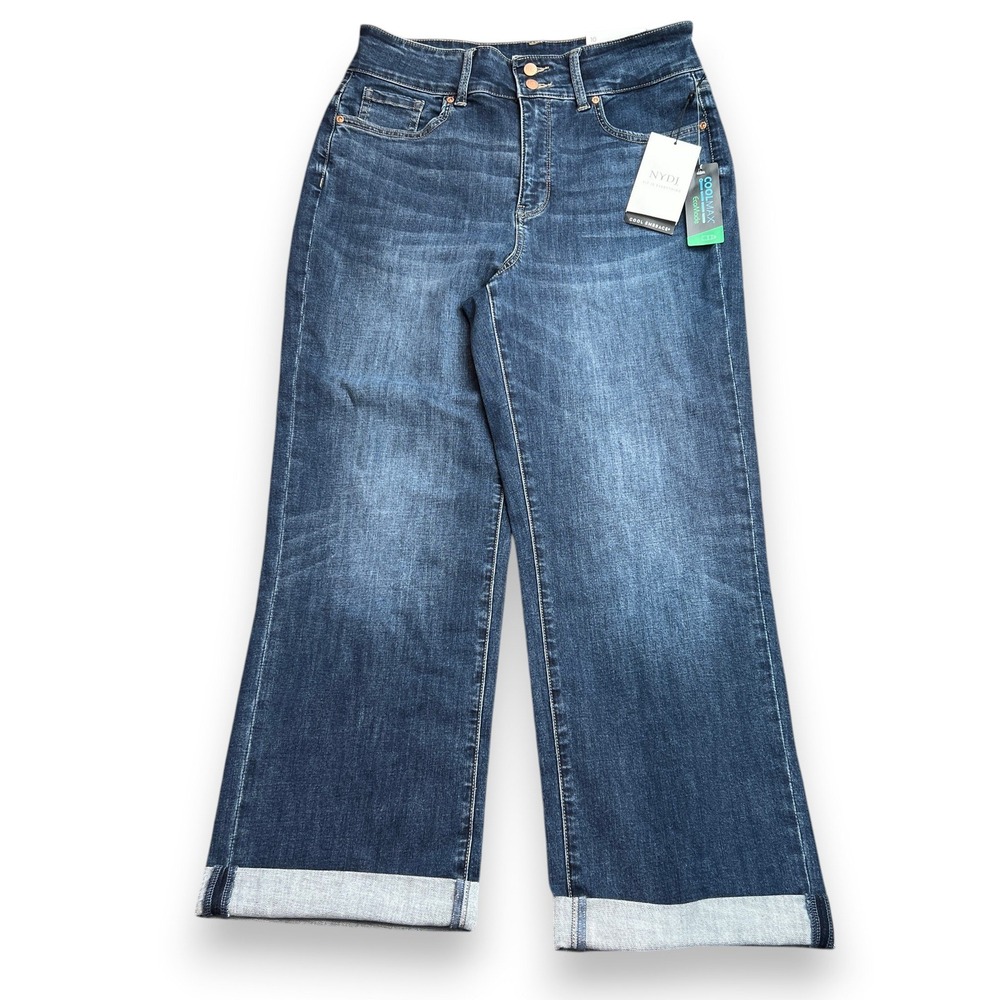 NWT NYDJ Bailey Relaxed Crop Jeans Womens 10 Blue Cool Embrac Lift Tuck Denim